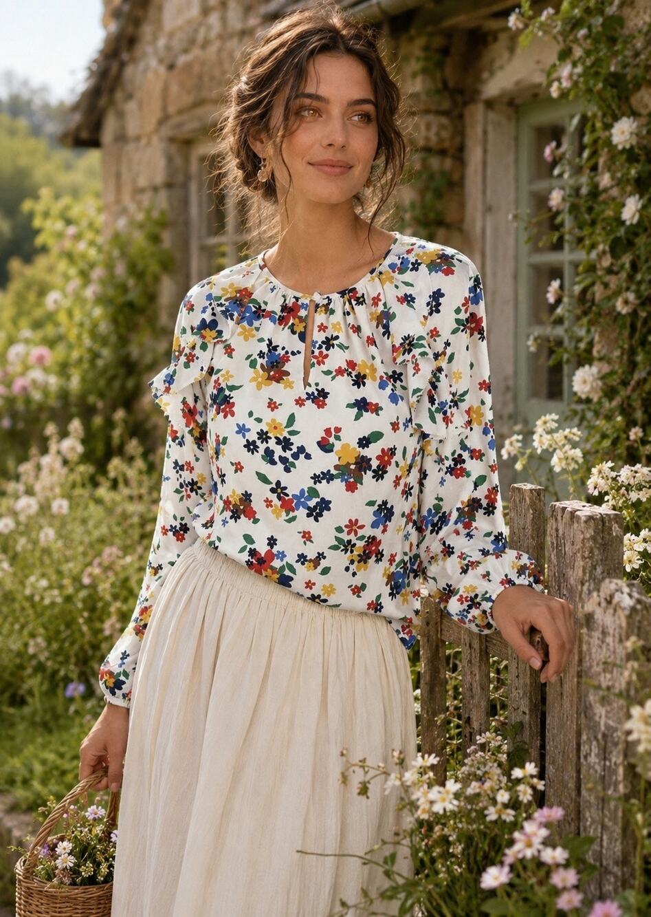 Kate Spade Sailing Floral Ruffle Peasant Blouse NWT Cottagecore Romantic Size XS